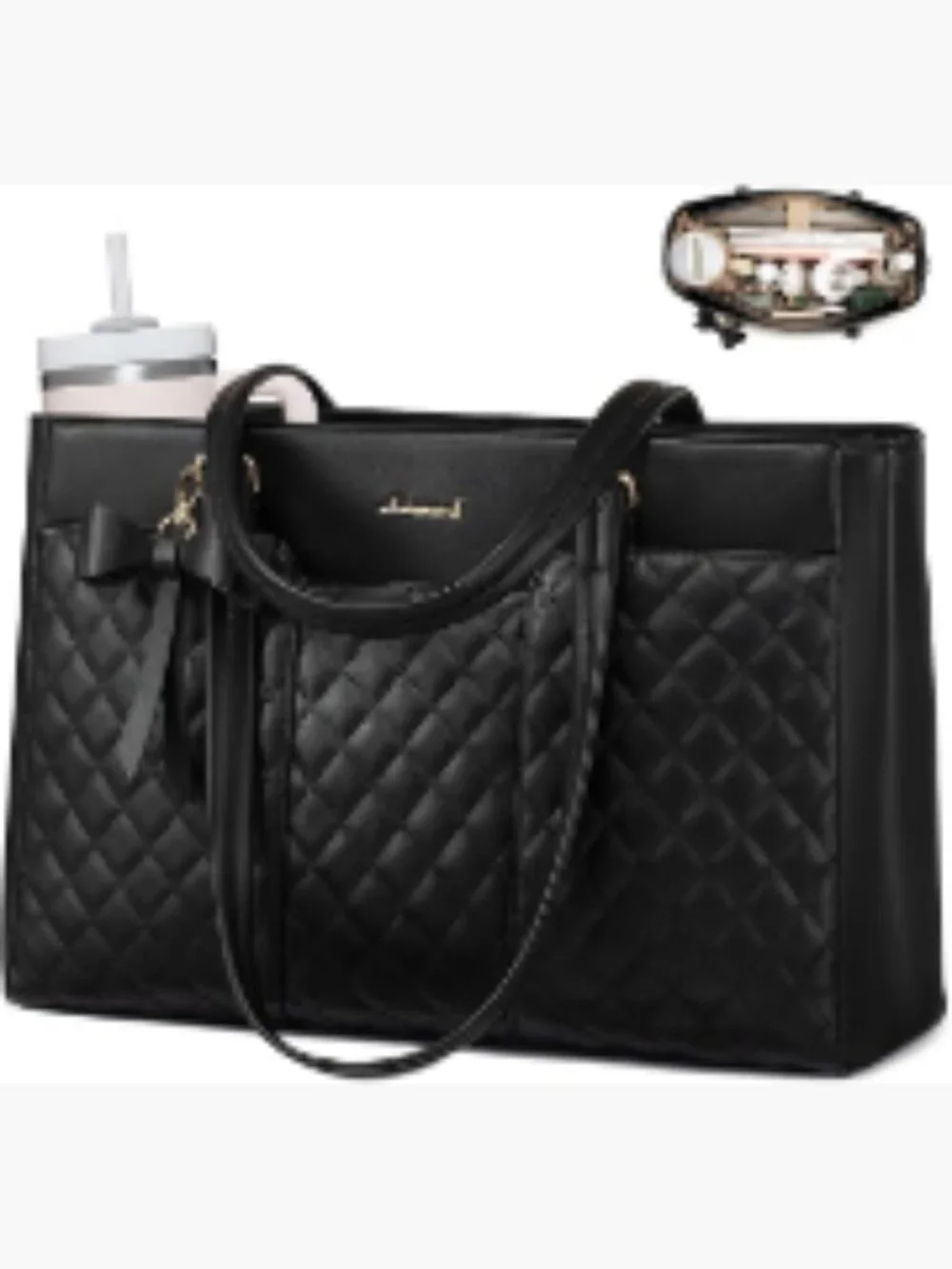 LOVEVOOK 15.6 Inch Laptop Tote Bag Women PU Leather Quilted Computer Briefcase